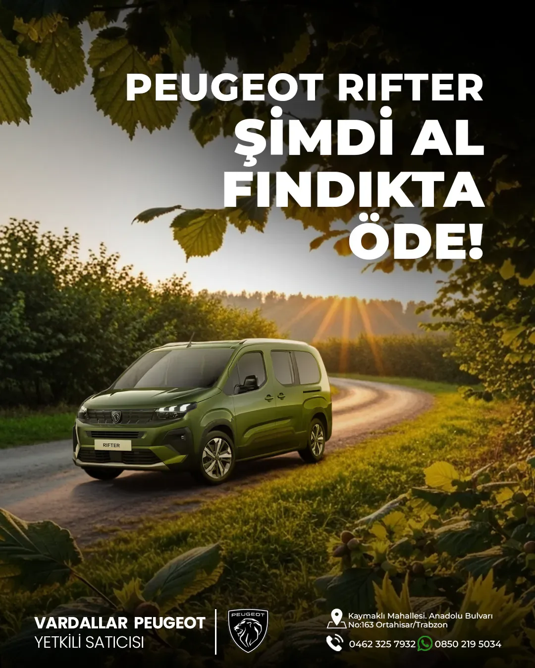 Vardallar Peugeot Rifter Fındıkta Öde Trabzon sosyal medya referansı (Post)